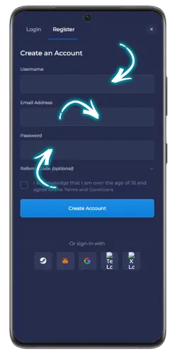 Moduli di registrazione su Rainbet per creare un nuovo account