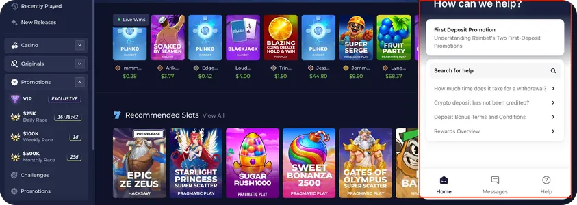 centro assistenza Rainbet